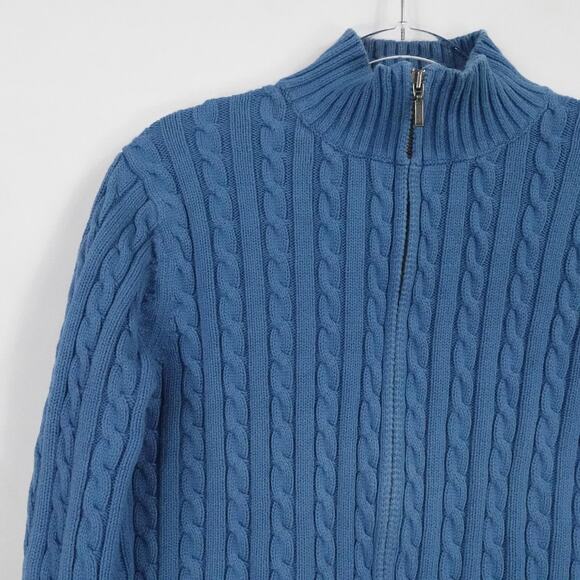 LL Bean Sweater Women Large Blue Cable Knit Full Zip Chunky Outdoors Casual Fall - Picture 4 of 15